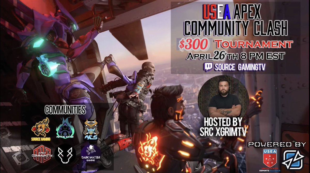 |Lobby 1: FULL Lobby 2: Open|
Still plenty of room but only 2 days left to secure your spots in the FREE ENTRY $300 USEA Apex Trios Tournament! 🔥 

•Sign up HERE: communitygaming.io/tournament/use…
•Watch Live HERE: twitch.tv/source_gamingtv 

#USEA #APEX #ApexLegends