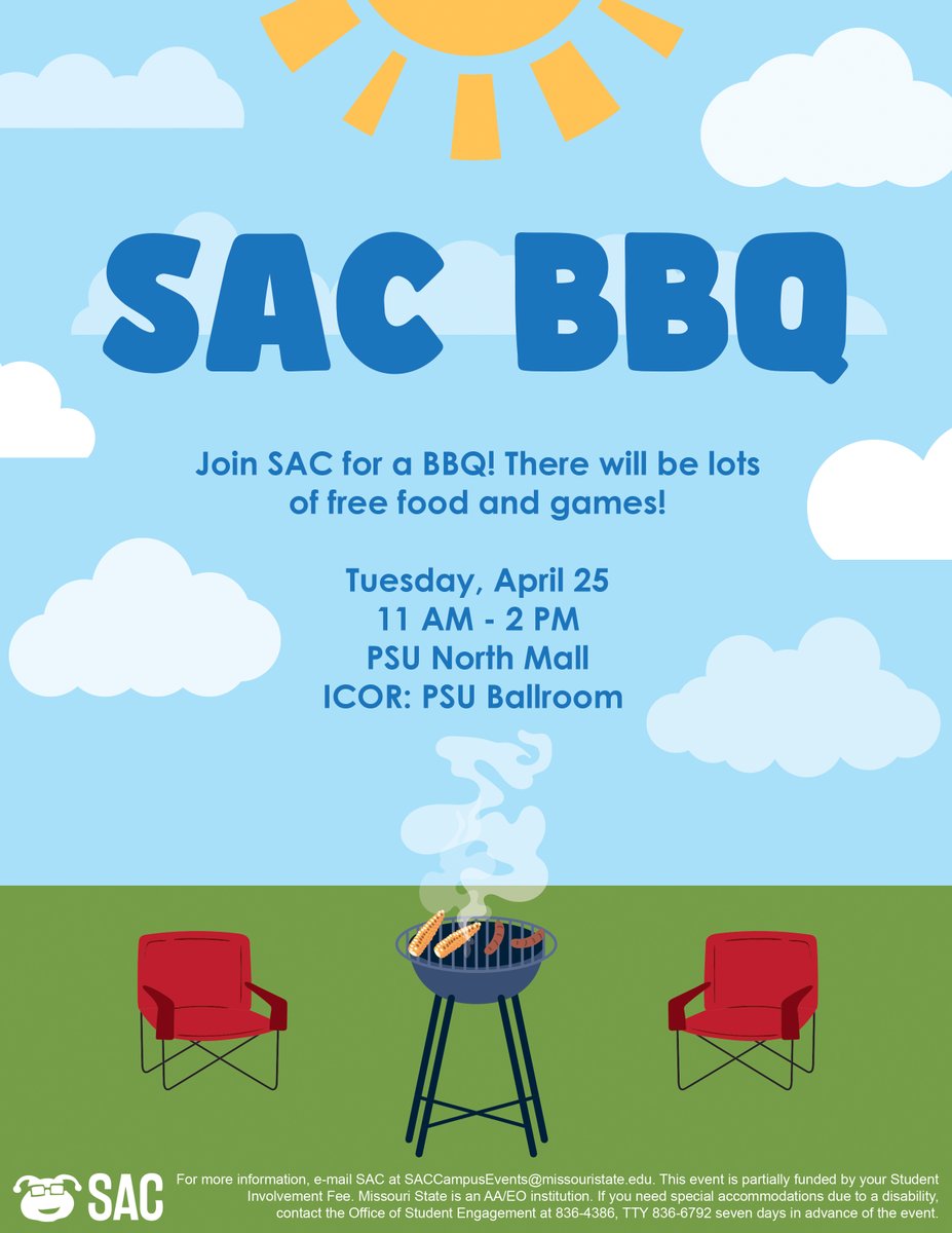 Missouri State University Family Programs (@bearsfamilies) on Twitter photo Are you ready for some fun events with <a href="/MOStateSAC/">Student Activities Council at MSU</a>? This week we have: Sand Volleyball tournament on 4/27; SAC BBQ on 4/25; Horror Movie Night (The Black Phone) on 4/26 & 4/28! Don't miss the fun! Are you ready for some fun events with <a href="/MOStateSAC/">Student Activities Council at MSU</a>? This week we have: Sand Volleyball tournament on 4/27; SAC BBQ on 4/25; Horror Movie Night (The Black Phone) on 4/26 & 4/28! Don't miss the fun!