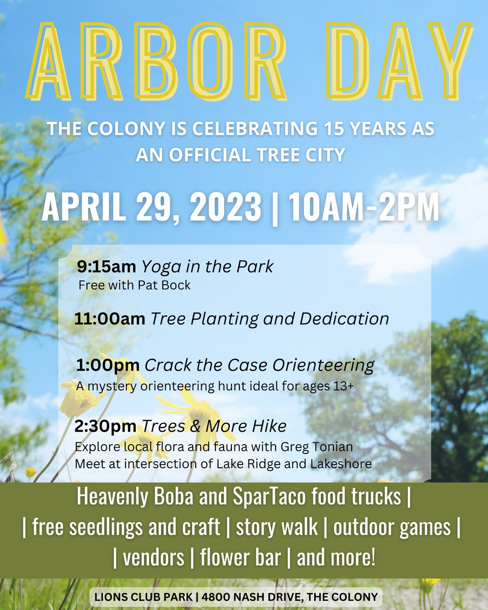 TheColonyTexas's tweet photo. Join The Colony Parks & Recreation Department for a fun-filled day THIS Saturday at Lions Club Park! Call 972-625-1106 for more info. #PlayTC! https://t.co/55hjVcZ2Pu