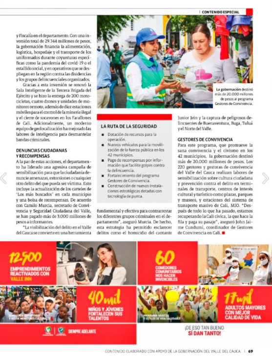 camilomurcialo's tweet photo. Gobernadora @ClaraLuzRoldan ha liderado una lucha frontal en contra de los delincuentes en el Valle del Cauca a través del fortalecimiento de la fuerza pública con tecnología, parque automotor e infraestructura. Sumado a la prevención con los gestores de convivencia. Ha sido una inversión histórica.

Informe de @RevistaSemana https://t.co/ju5I2le3hW