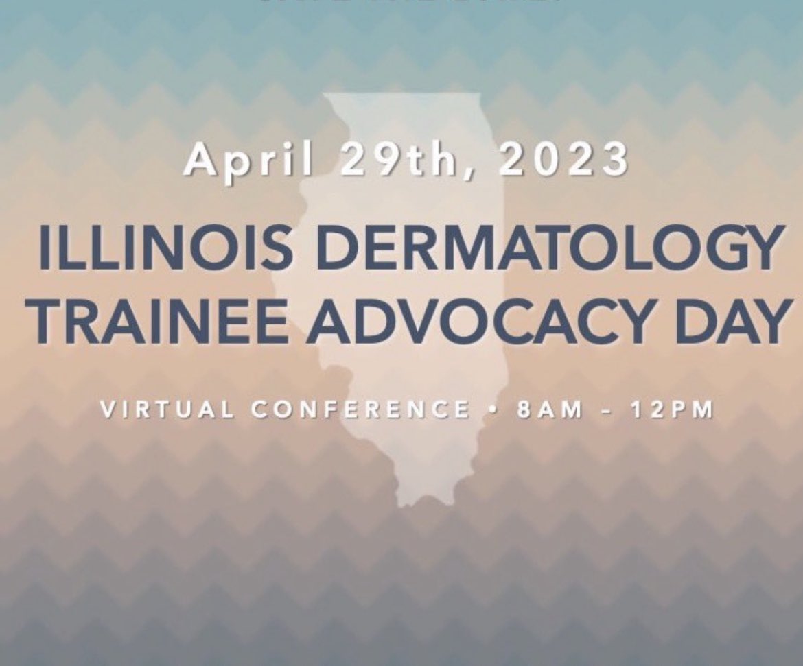 MorinolaS's tweet photo. Just 5 days away from our second annual Illinois Dermatology Training Advocacy day! Join us Saturday, April 29th at 8am to learn how to get involved in advocacy and policy in dermatology & healthcare!
Register: https://t.co/ntqOtoG7Wk
#dermtwitter #dtad #Advocacyday https://t.co/3HmkbDQF5z