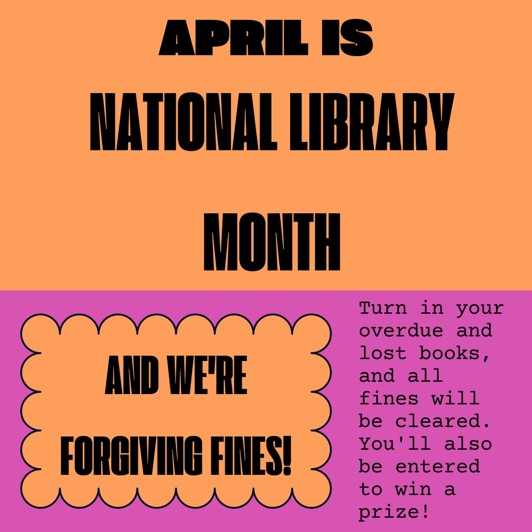 Let's celebrate #NationalLibraryMonth! Turn in your overdue/lost books, and all fines will be cleared! You'll also be entered to win a prize! #SISDLibraries #SISD_READS