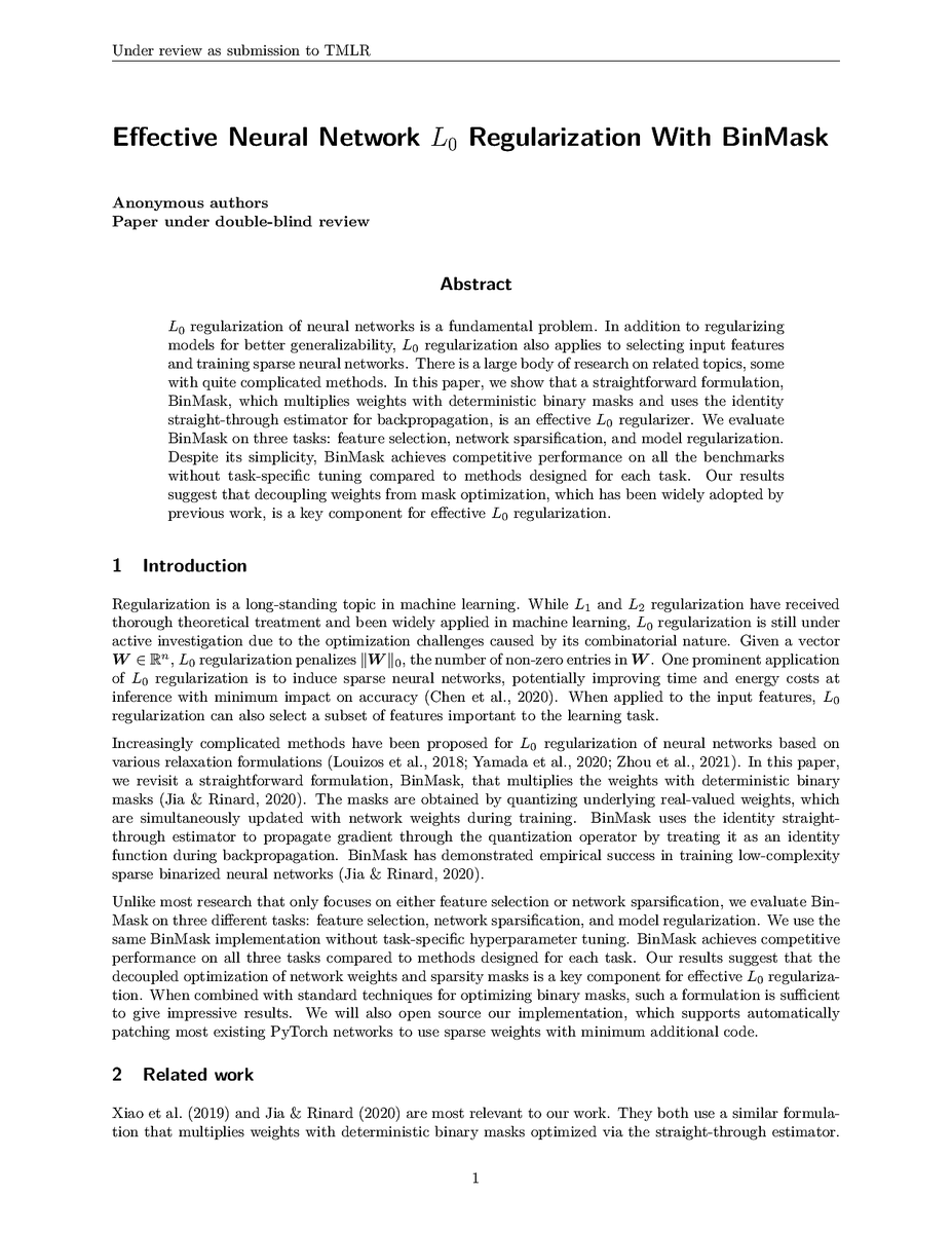 TmlrSub's tweet photo. Effective Neural Network $L_0$ Regularization With BinMask
https://t.co/sE4JzEf2BG
#regularization #regularizing #regularizer https://t.co/GOTFieWZ7U