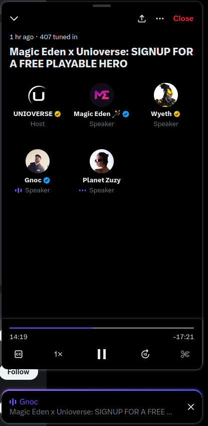 sirbentley6's tweet photo. @theunioverse @itsGnoc @MagicEden @wyethridgway I wasn't part of it live, but I am watching the recording if that counts! https://t.co/2OqorENkIB