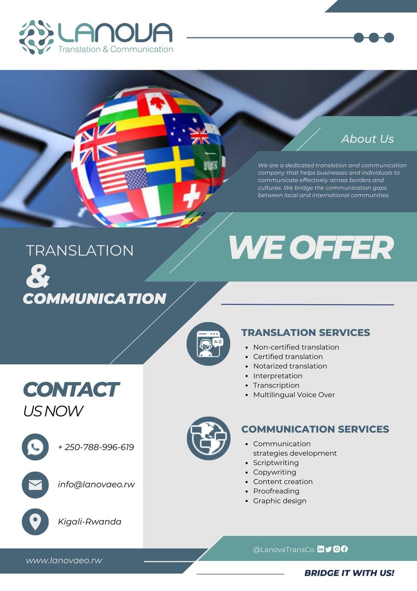 LanovaTransco's tweet image. Bridge all your #translation and #communication gaps with us! We break down language barriers across borders and cultures. 
#lanova #RwOT