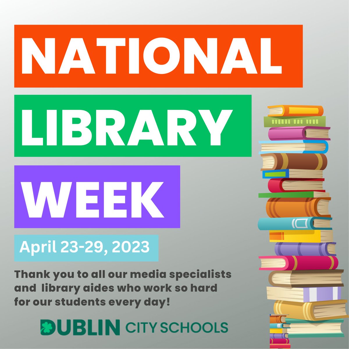 DublinSchools's tweet photo. It's National Library Week! 📚 Thank you to all who work in our school libraries to make it a great place for students to explore, learn, quietly read and study. #BetterTogetherDCS https://t.co/nW6GrWfpSG