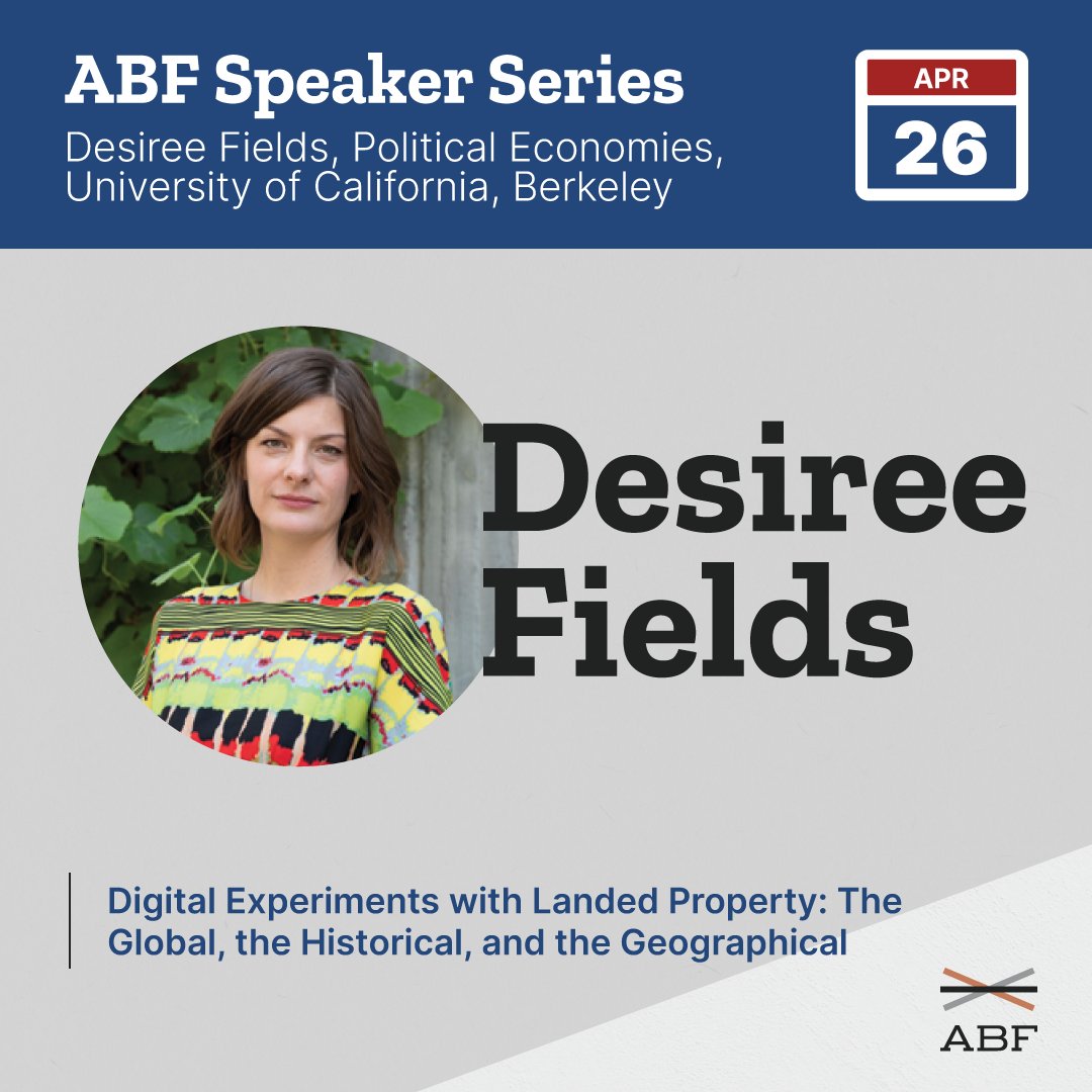 American Bar Foundation (@abfresearch) on Twitter photo ABF Speaker Series presents a talk by this Wed., 4/26, by <a href="/BerkeleyGeog/">Berkeley Geography</a>'s @FieldsDesiree on technological progress as a fundamental part of how relationships to land are constituted and reconstituted—and in whose interests—throughout global capitalism. americanbarfoundation.org/event/desiree-… ABF Speaker Series presents a talk by this Wed., 4/26, by <a href="/BerkeleyGeog/">Berkeley Geography</a>'s @FieldsDesiree on technological progress as a fundamental part of how relationships to land are constituted and reconstituted—and in whose interests—throughout global capitalism. americanbarfoundation.org/event/desiree-…