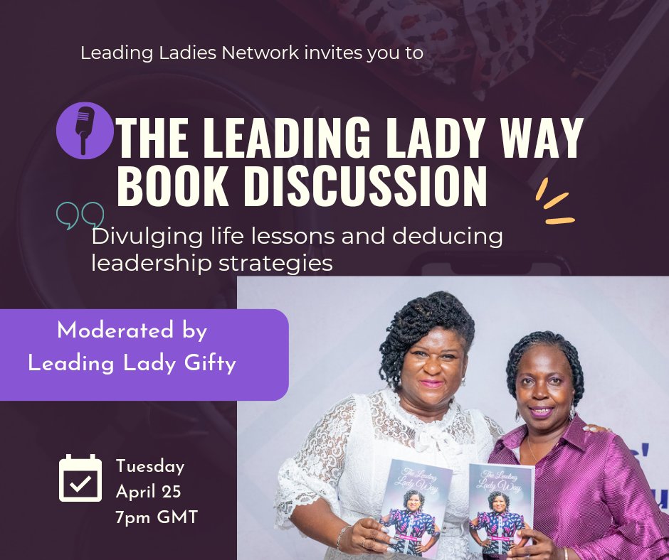 LeadLadiesNet's tweet photo. Join us on a Facebook Live Book Discussion on the *Leading Lady Way*

It's happening on our *Facebook Community page:
https://t.co/pyPnwoXglx

Make time to join us tomorrow!

#LeadingLadiesNetwork
#TheLeadingLadyWay 
#2023YearofDiligence https://t.co/ITLY8RSGxb