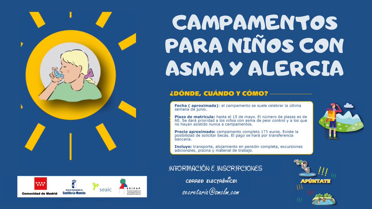 ¿Tu hijo tiene #alergia o #asma y quieres enviarlo a un #campamento seguro donde disfrute y aprenda?  
Desde la sociedad de Madrid y Castilla La Mancha de Alergia se ofertan plazas.Solicita información! 👇🏻👇🏻👇🏻 #campamentojuvenil #campamentodeverano #naturaleza #aventura #amistad