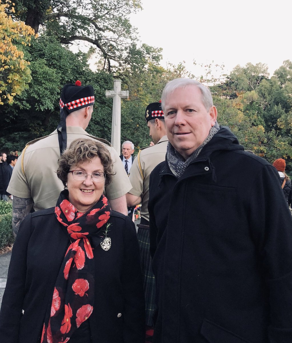 CrCWatson's tweet photo. Great to attend a moving dawn service at Surrey Gardens in @Boroondara with Cr Jane Addis and @DavidDavisMLC.

Surrey Gardens has the oldest WW1 memorial in Australia, making it a special place to remember those who served of their country in times of war. 

Lest we forget. https://t.co/a3UFJIbbqp
