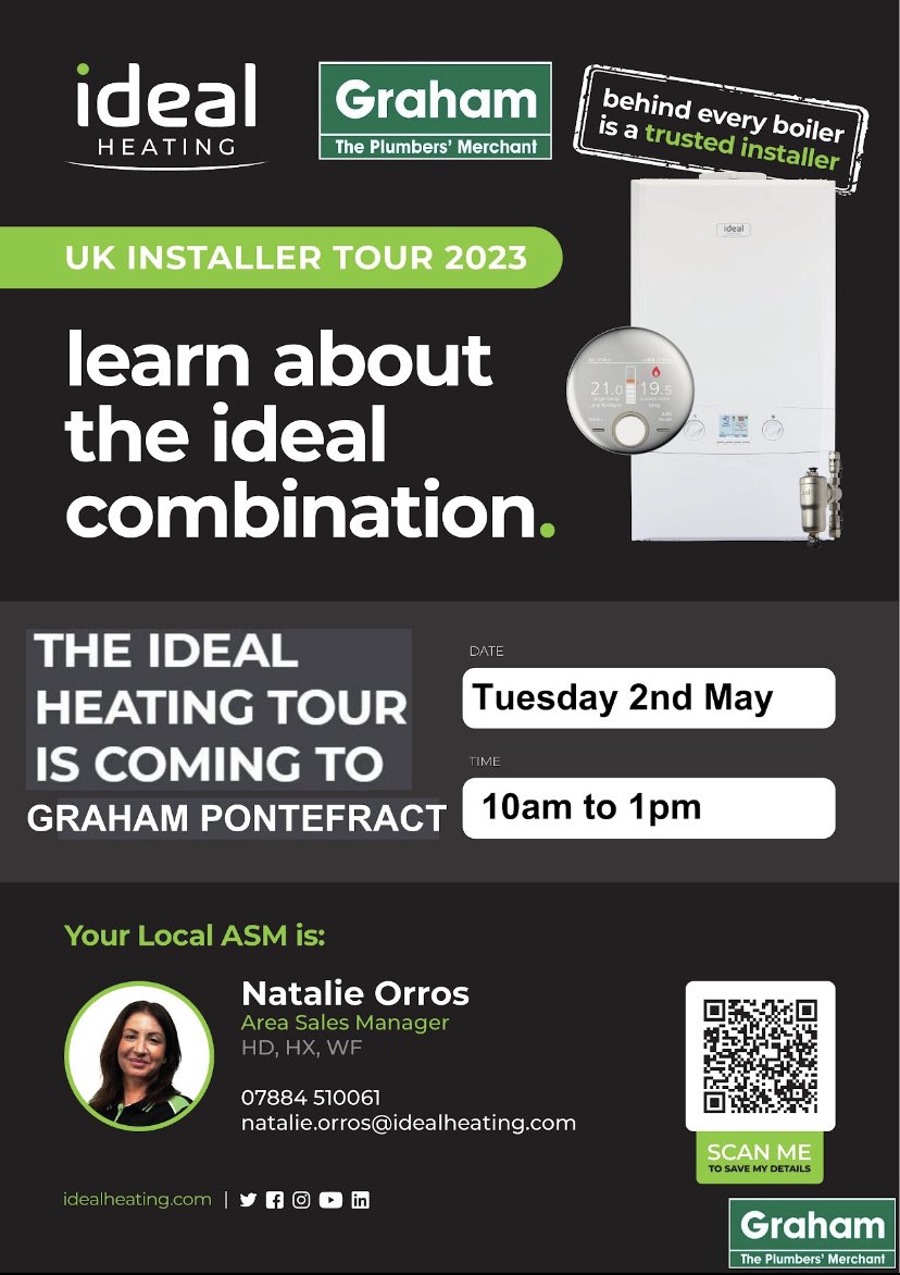 🔜 TUESDAY 2nd MAY

🛠️ WF8 2LN @GrahamPonte161 
⏰ 10am to 2pm

@idealheating with their Area Sales Manager - Natalie Orros 

Food 🍕available 😋

#boilers #trademorning #Pontefract