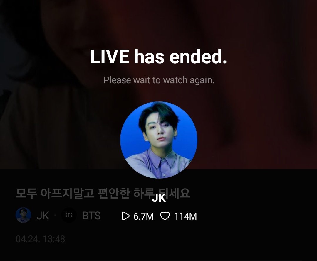 InfinitoVkook's tweet photo. Se fue 🥹🥹 

El live de Jungkook finalizó con 6.7 MILLONES de espectadores!!! Es imposible no pegarse a una pantalla cuando él aparece. 

Espero que descanses #jungkookie y que tengas dulces sueños 🥰 https://t.co/VW5XmJKQW7