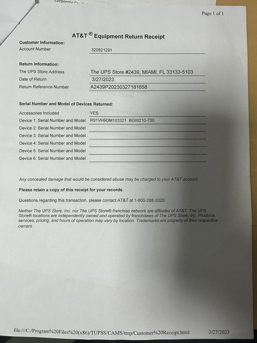 LloydMSATC's tweet image. @ATT @ATTHelp Here’s the returned equipment confirmation number! #Harassment #CustomerService #StopCalling #NotATT