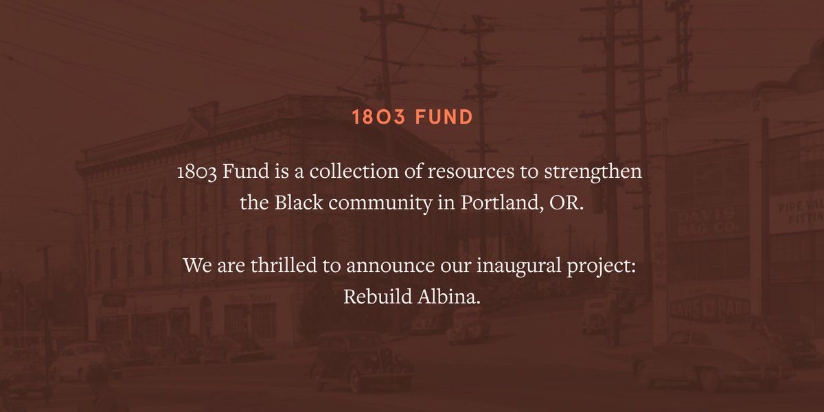 1803_Fund's tweet photo. Introducing 1803 Fund, a collection of social + financial resources to contribute to and strengthen Portland’s Black community for collective prosperity. Made possible because of an historic investment of $400 million from Phil and Penny Knight. https://t.co/sy1IZbWgoe https://t.co/r465HE4RQq
