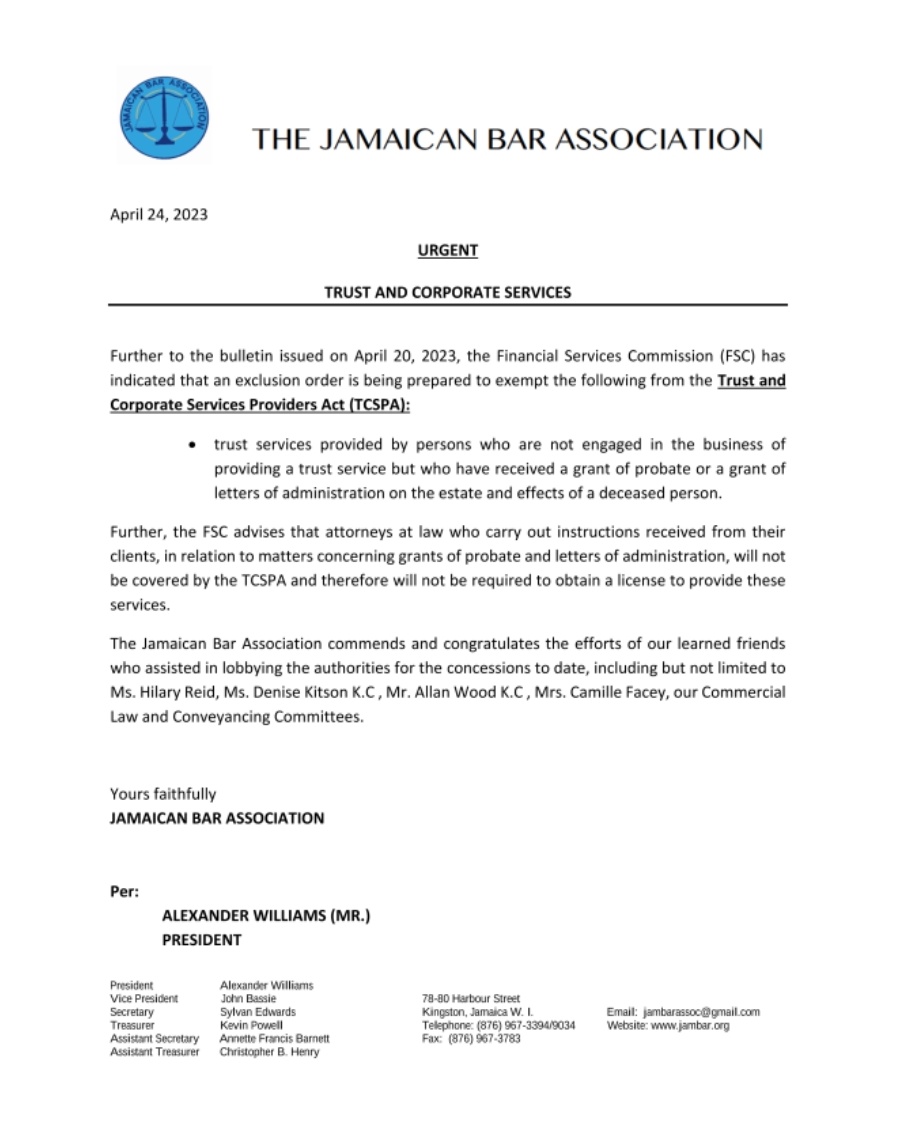 The Jamaican Bar Association (JAMBAR) on Twitter "Further Bulletin on
