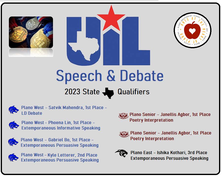 Plano_Schools's tweet photo. 7️⃣ Plano ISD students qualified for the State UIL Academic Meet @UTAustin At Regionals, @PWSHWolves finished 2nd in Speech &amp; Debate and 2nd Overall as a team in Region 1-6A.  @PSHSWildcats finished 3rd in the Speech &amp; Debate standings. 
#BelievePlanoISD https://t.co/OpQlwLkRWt