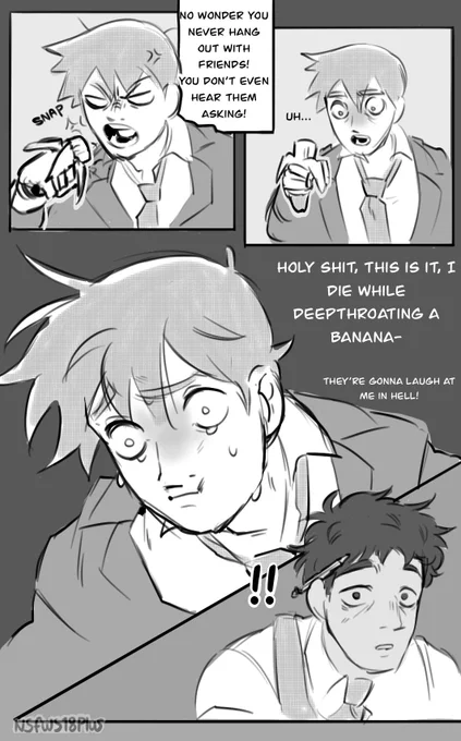 I can't post the part 2 of the comic here, due to how the scenes are drawn 

But I will post these parts that I found funny #reigenarataka #mp100fanart #serizawakatsuya 