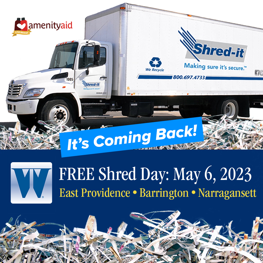 See us in East Providence, Barrington, or Narragansett & get rid of your sensitive documents safely! Please help support our partner @AmenityAid with a hygiene product donation. See details: ▶️ ow.ly/9Ejo50NQXnS

#IdentityTheft
#Scammers
#SecurityTip
#ShredDay 😂
#WashTrust