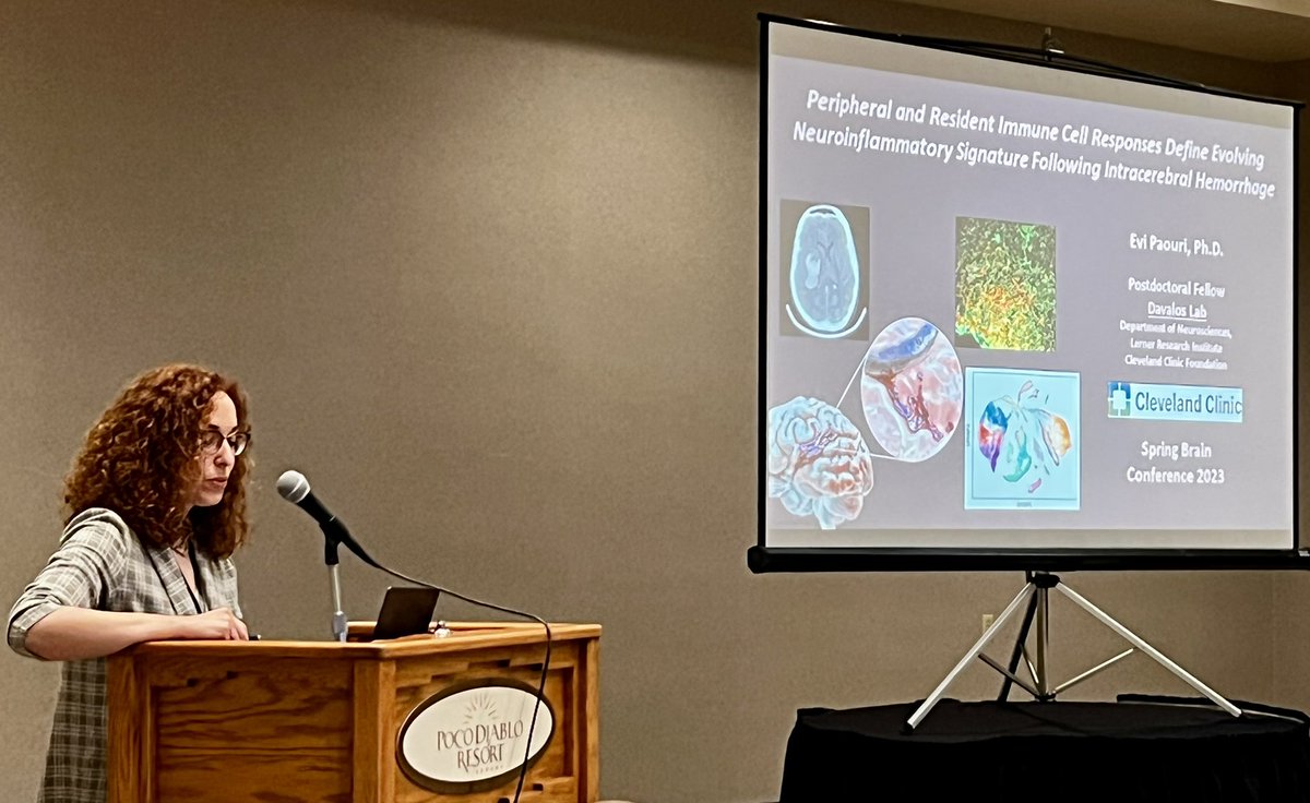DavalosLab's tweet photo. Excellent #Stroke session @ the 2023 #SpringBrainConference by @joagom, Dr. Yao Yao, & our very own @EviPaouri who nailed her first presentation of our human #ICH studies in collab with @joagom & @bainmd, across @CCLRI, Neurosurgery, & the Cerebrovascular Center @ClevelandClinic https://t.co/YcnvRKpYfa