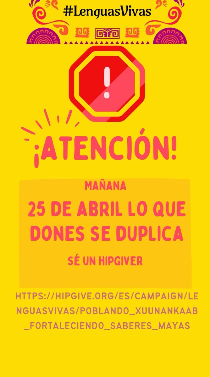 ajtuukul's tweet photo. https://t.co/W7aa0fg407
Si estás pensando en donar, mañana es la gran oportunidad de hacerlo, ayuda a crear un meliponario para la enseñanza de los saberes vivos, el manejo de la #XuunanKaab, el #CodiceMadrid y la #LenguaMaya.
Dale click al enlace y conoce nuestro proyecto. https://t.co/EUxnN7ygOC