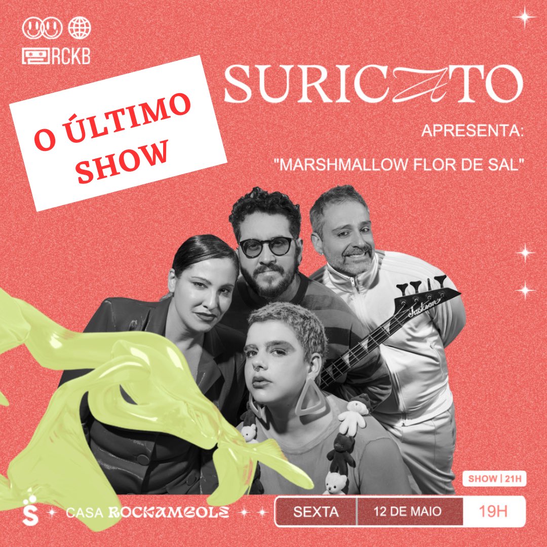 São Paulo! O último show da Suricato será dia 12 de maio na <a href="/Rockambole_txt/">Selo Rockambole | RCKB</a> . Vai ser emocionante. Garanta seus ingressos no site da Sympla 🚀☀️