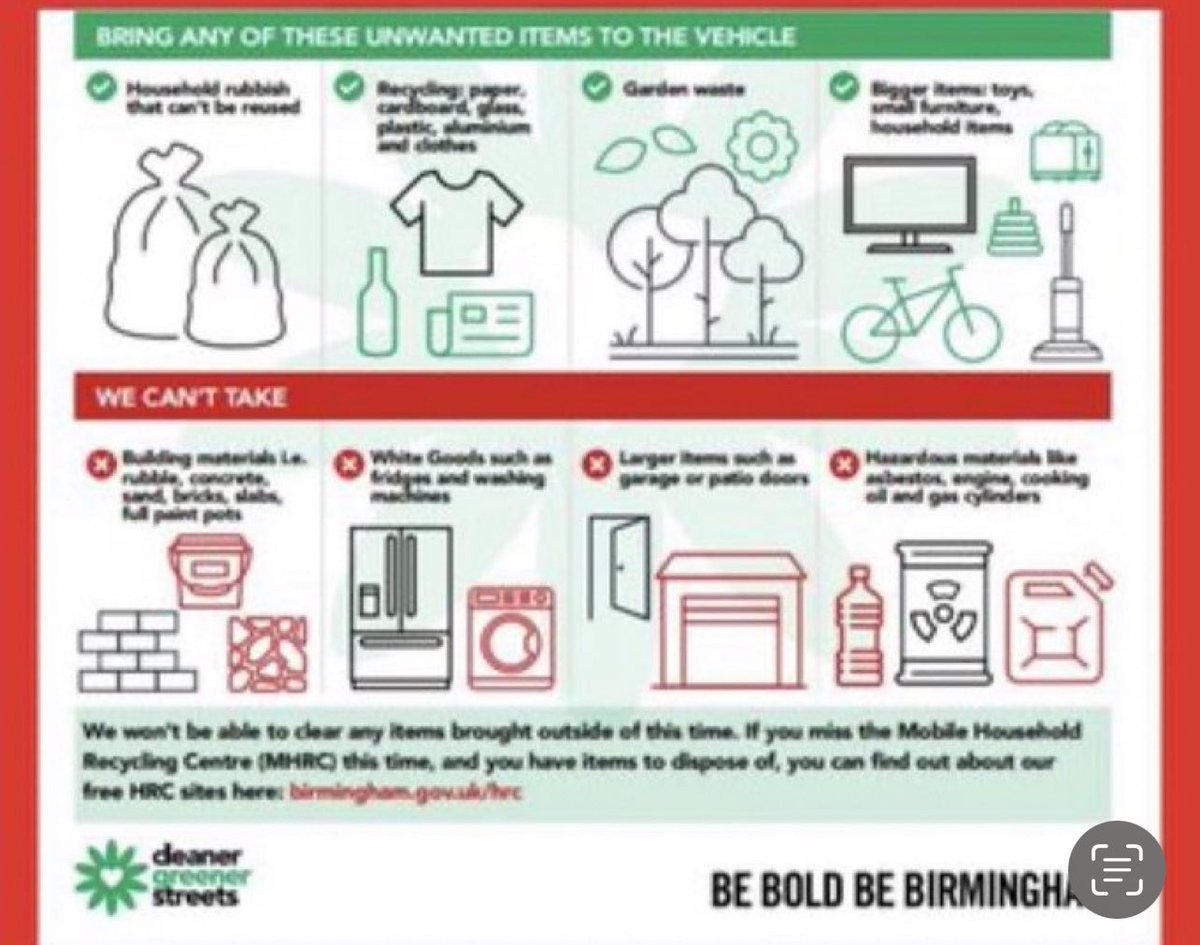 As part of our plan for a #CleanerBrum the award winning @BhamCityCouncil Mobile Bulky Household and Recycling Centre at; Ashdene Close, B73 6HL Romilly Avenue, B20 2AT Selly Avenue, B29 7PE Waverley Road, B10 0EG on Tuesday 25th April 7am-1245pm #KeepBrumTidy💚