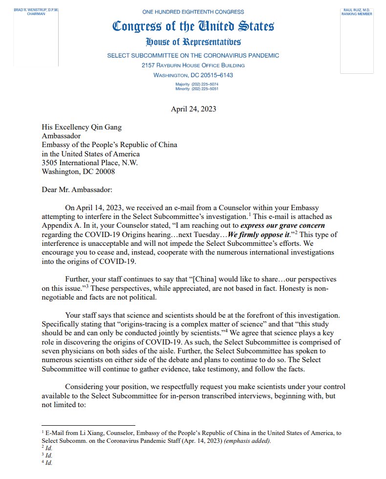COVIDSelect's tweet photo. .@ChineseEmbinUS claims that science &amp; “scientists” should be at the forefront of our investigation into COVID origins.
 
Today, @COVIDSelect asked the Embassy to make five Chinese scientists available for in-person, transcribed interviews. 
Stop interfering, start cooperating⤵️ https://t.co/ADuokdNKfv