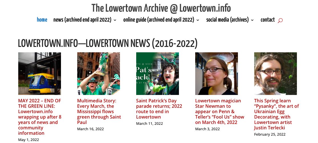 Please help keep The Lowertown Archive online another year! lowertown.info

Hosting &amp; domain renewal due in May. Gifts of any size welcome:

• PayPal: paypal.me/nigelparrydotn…
• Zelle, use email: payments@nigelparry.net
• Venmo: venmo.com/nigel-parry