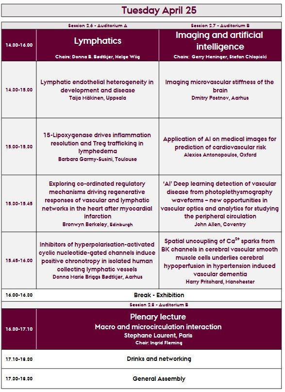 ESMicro_EU's tweet photo. Good afternoon everyone!
Hope you all enjoyed Day 2 of the ESM meeting so far.
This afternoon we have more exciting talks on #lymphatics, #imaging and #artificalintelligence followed by
a plenary lecture on macro and microcirculation interaction (Stephane Laurent, Paris). https://t.co/9jJaKkyRlJ