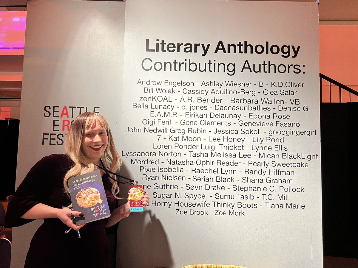 SugarSoapStudio's tweet photo. I am so excited to share that I was selected as a contributor to the Seattle Erotic Arts Festival literary anthology this year! This was my first SEAF ever, & it was a blast! I feel honored to be recognized among so many other talented writers & artists 💖 #SEAF2023 #SEAFArtist https://t.co/OapVlIJAKy