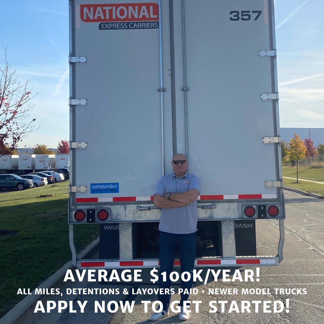 National_Exp's tweet photo. Experienced OTR Drivers: at NEC, we want our Drivers to be proud of their jobs &amp; the way they're treated. Our Drivers average $2K a week, with all miles, detentions &amp; layovers paid! https://t.co/g8u2EMa6QV
#truckdrivers #truckingjobs #nationalexpresscarriers https://t.co/xDI4wWW4pI