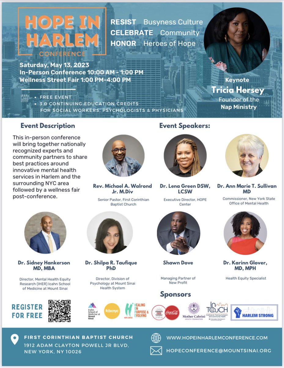 oyinscafe's tweet photo. Mental health is key &amp; it’s awesome to see community leaders &amp; institutions gathering together to discuss/address this topic! I’ll be there ☺️ @MountSinaiNYC #mentalhealth #MentalHealthMatters #wellness #harlem https://t.co/qFH3B9kwaw