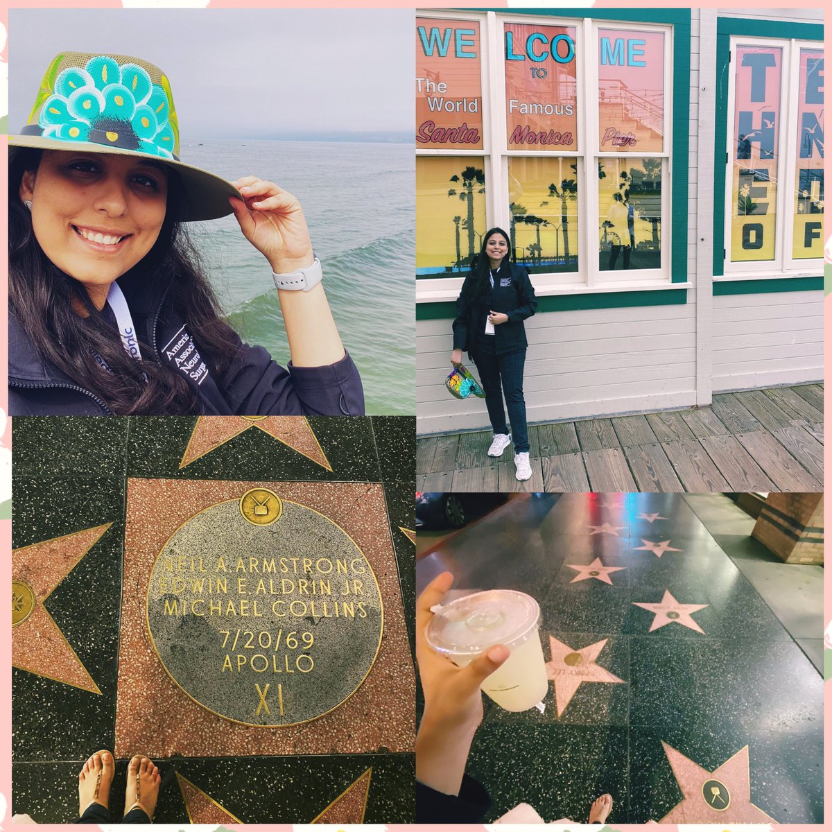 u_htar's tweet photo. What fulfilling #myfirstaans. 1st mtg w/ a prayer room & prayers mats, a picture collage w NS greats, an awesome podium talk, 5 posters, finally met Dr Bowers in person, had great food & explored the city @walkoffame & @SantaMonicaPier! See yall in Chicago! #AANS2023 #MedTwitter https://t.co/EF3BVxaxjv