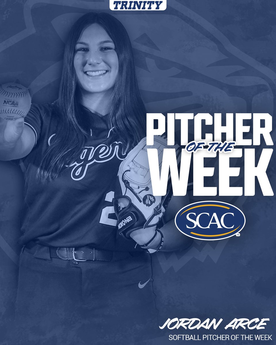 Congratulations to Jordan Arce of <a href="/TUSBTigers/">Trinity Softball</a> for being named the <a href="/SCAC_Sports/">SCAC</a> Pitcher of the Week! #TigerPride