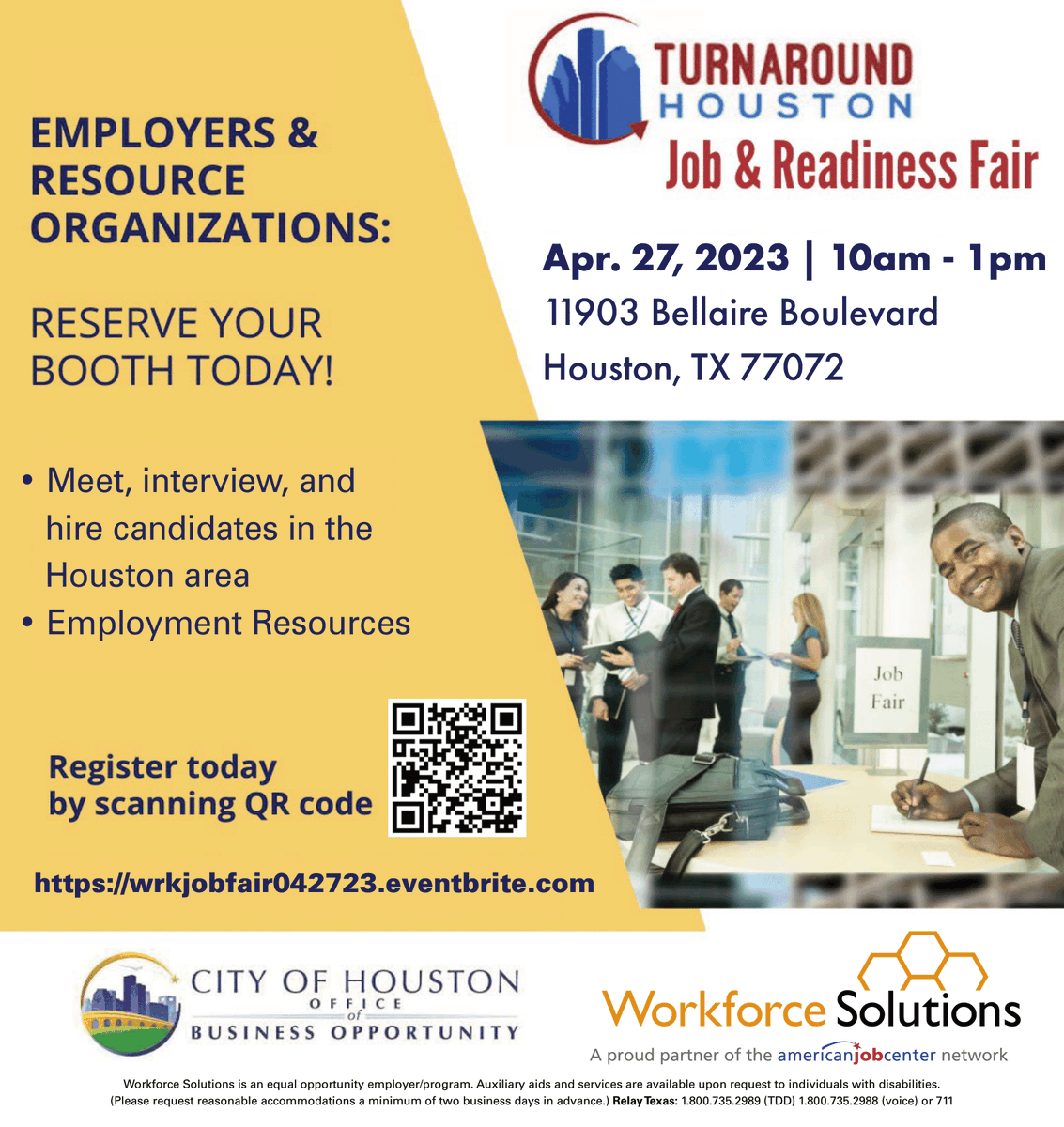 TheBridge_OTW's tweet photo. Join #TheBridge for the #TurnaroundHouston Job and Readiness Fair, serving the needs of all Houstonians, to take place on Thursday, April 27th.
#HoustonTX #PasadenaTX #JobFair #JobReadinessFair https://t.co/jlOaChwIsx