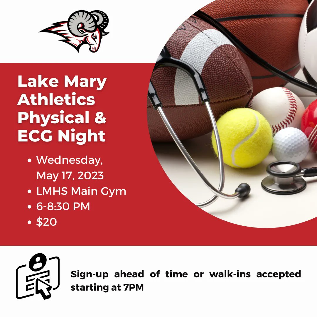 Come join us at LMHS on May 17, 2023, for our annual Physical and ECG night! For just $20, you can receive a comprehensive physical provided by Orlando Health physicians. Physicals will be provided for both middle and high school-age students! buff.ly/40vgi69