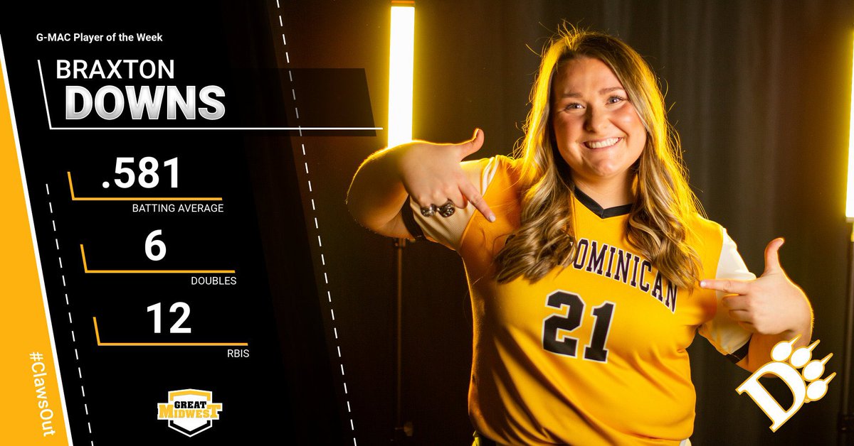 RELEASE I Senior Braxton Downs of <a href="/ODU_Softball/">Ohio Dominican Softball</a> was recognized as the #GreatMidwest Softball Player of the Week!

📰: bit.ly/3mZcKeK
#ClawsOut