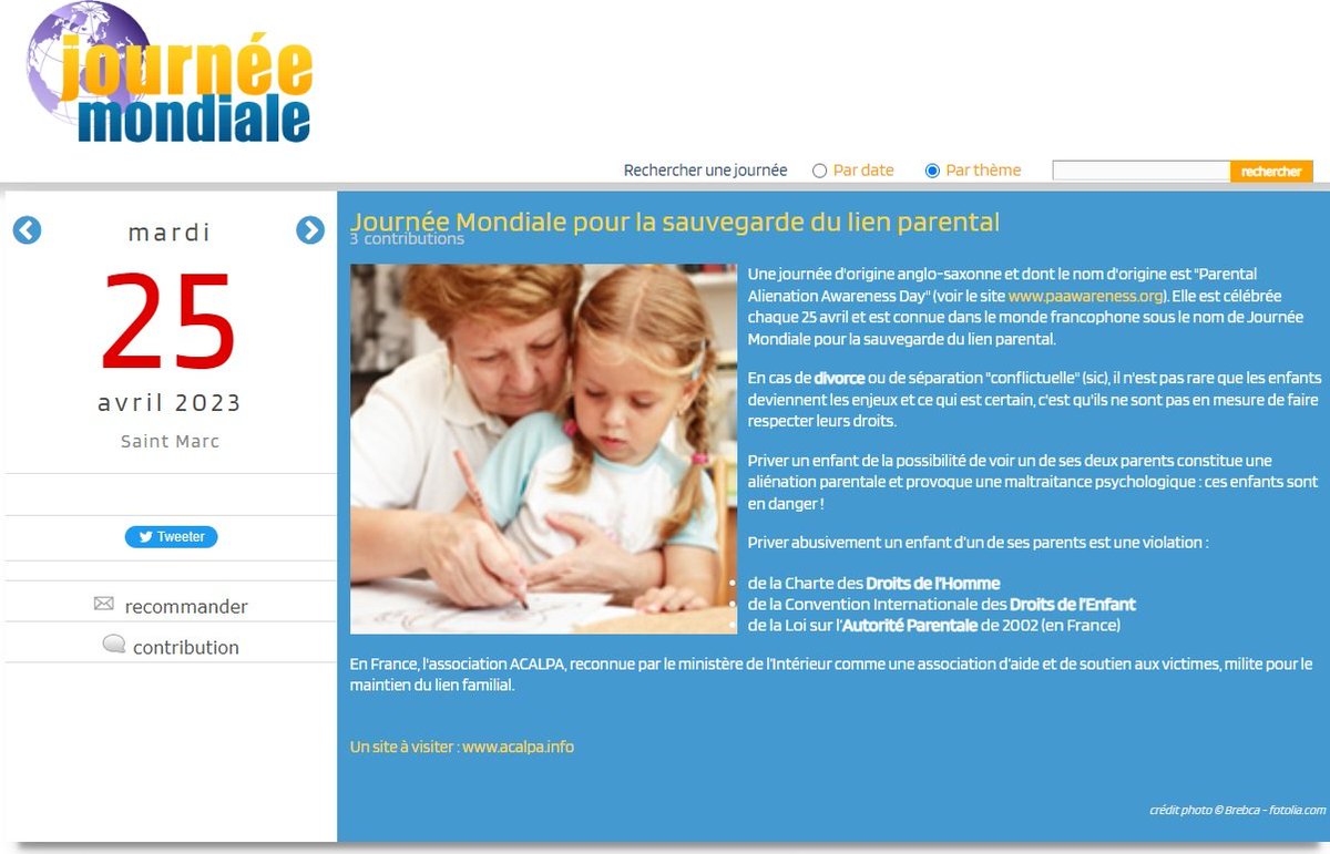 acalpa_asso's tweet photo. En cas de divorce, il n'est pas rare que les enfants deviennent les enjeux.
Priver un enfant de la possibilité de voir un de ses deux parents constitue une aliénation parentale et provoque une maltraitance psychologique : ces enfants sont en danger !

Aujourd'hui est le #PAAD2023 https://t.co/FfqvOfIn5A