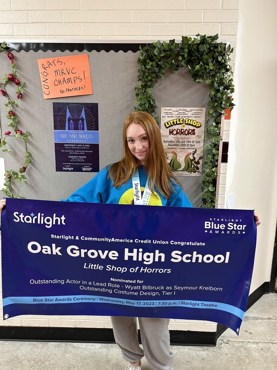 Congratulations to the cast and crew of Little Shop of Horrors for their Blue Star nominations: Wyatt Bilbruck with OG’s first ever Outstanding Actor in a Lead Role, and Marah Carlill for costume design! The Gala is May 17th, and it’s free!