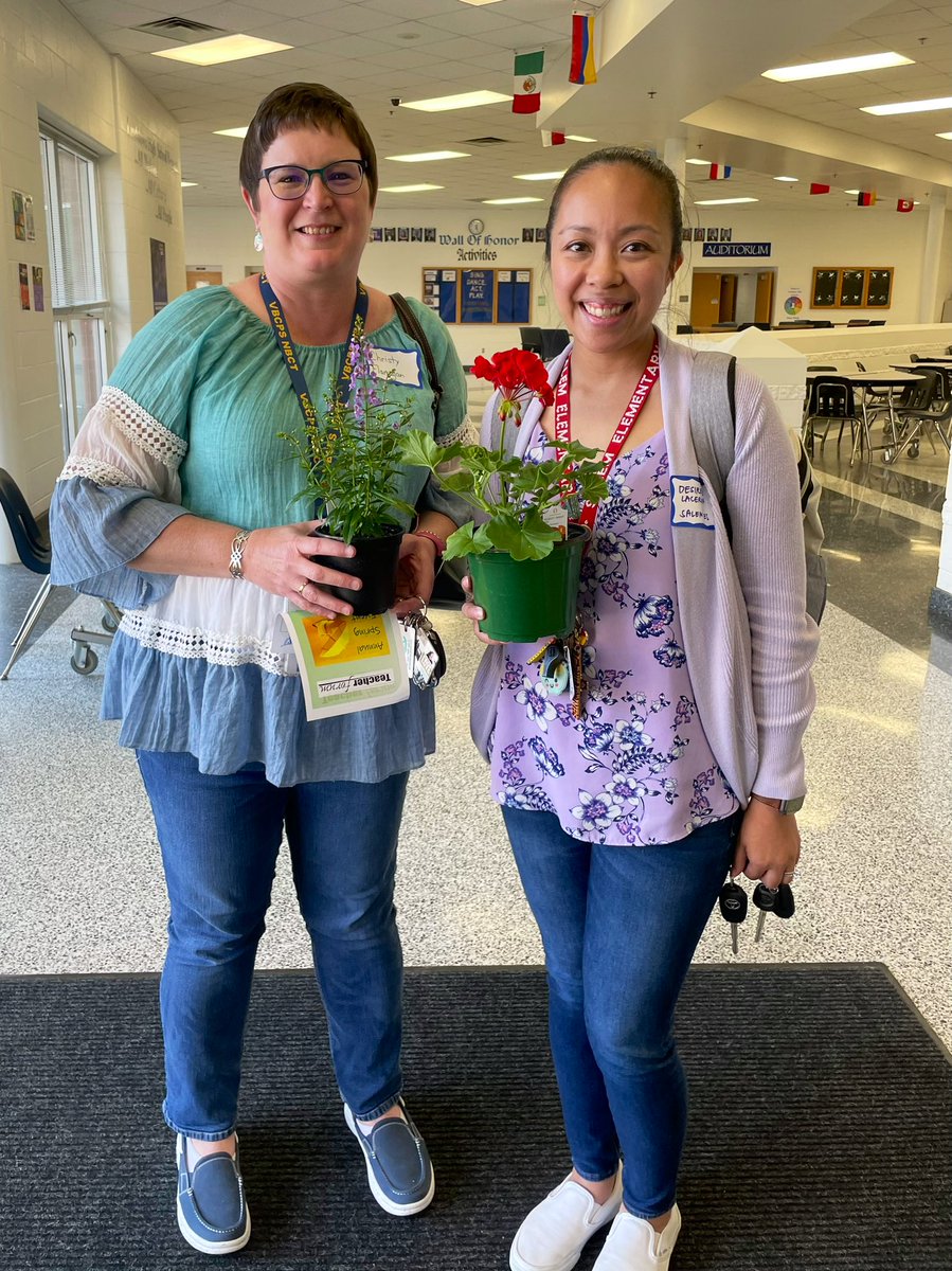 Salem Elementary’s 2024 &amp; 2023 Teacher of the Year at the Teacher Forum Annual Spring Event - We both won beautiful plants donated by the Tech Center! 🌺 What a wonderful time to celebrate. <a href="/SalemESVB/">Salem Elementary</a> <a href="/vbschools/">VBSchools</a> #WeAreVBSchools