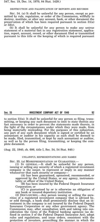 WallStreetApes's tweet photo. Citadel files for a exemption from following the rules of the Investment Company Act of 1940 & somehow every year it's instantly granted 

They are exempt from all rules except for SEC. 9, and SEC 36-53. Interesting that SEC 34 covers destruction & falsification of documents

Why would the SEC think "that granting the requested exemption is appropriate in the public interest and consistent with the protection of investors."

An exemption that allows Citadel to "willfully destroy, mutilate, alter..." or " omit to state therein any fact necessary in order to prevent the statements made therein ... from being materially misleading."

In other words Citadel is allowed to destroy incriminating documents, alter them, lie outright in their filings, even if it's misleading to investors???

And this is just two paragraphs of the '40 Act, which is a 117 page document which according to the Wikipedia article acts as one of three documents that define financial regulation in the US

#CitadelScandal #KenGriffin

$AMC $APE $GME $BBBY $BBIG $DWAC $HYMC $GNS #AMC #APE #GME #GameStop #SEC #FINRA #DTCC #FinraFraud  AMC GME