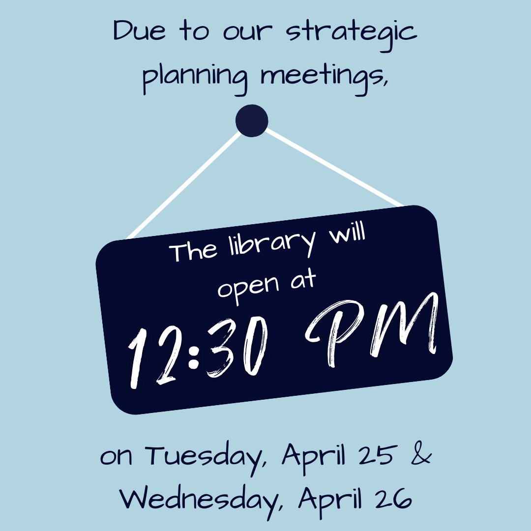 ThomastonLib's tweet photo. Good evening, folks! Just a reminder that the library will be opening late, at 12:30 PM, on Tuesday and Wednesday this week due to our strategic planning meetings. Senior Exercise Class will continue as scheduled on Tuesday. See you at 12:30! https://t.co/cFnYKTKsgI