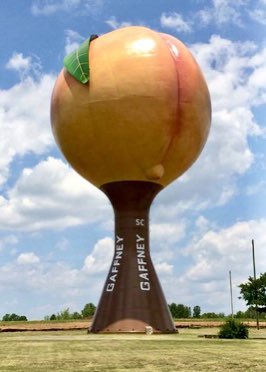 The Peachoid in Gaffney, SC where @laineywilson is playing the SC Peach Festival in July.  Think she picked this festival for a reason? 🍑 #LoveHer #BellBottomCountry