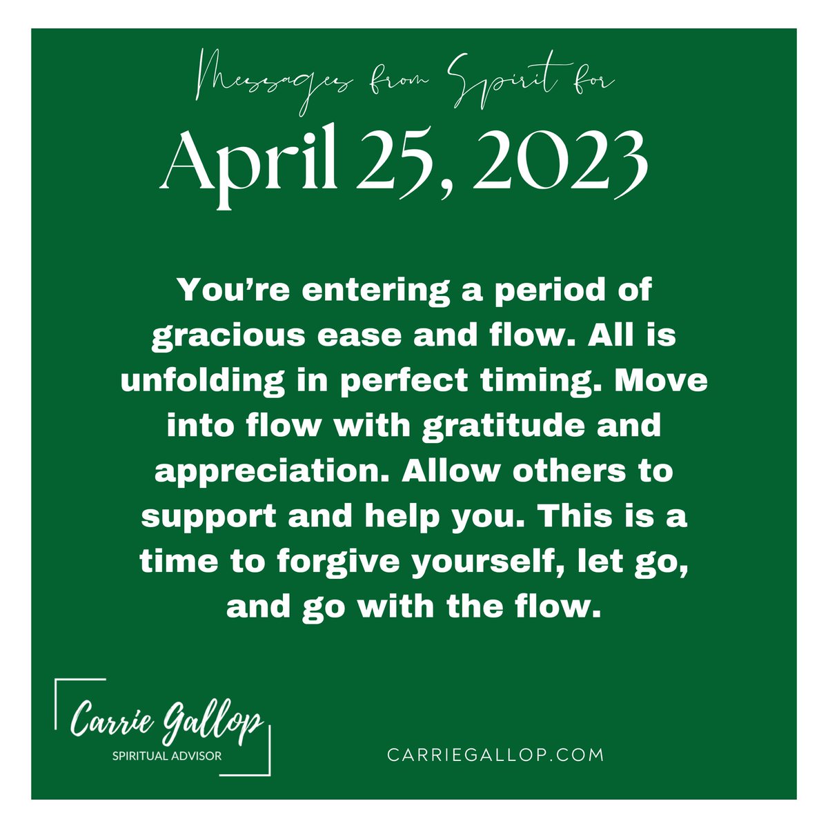 Messages From Spirit for April 25, 2023 ✨

#Daily #Guidance #Message #MessagesFromSpirit #April25 #Apr25 #Gracious #Ease #Flow #Unfolding #Perfect #Timing #MoveIntoFlow #Gratitude #Appreciation #Allow #Support #Help #Time #ForgiveYourself #GoWithTheFlow