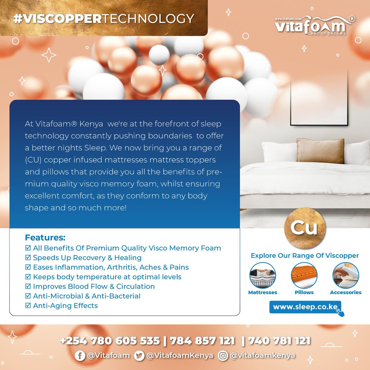 VitafoamKenya's tweet image. 🌟👩‍🔬🔬🔶☁️🛏️ #SleepTechnology: #Viscopper Mattresses, Pillows &amp;amp; Mattress Toppers Available only at #VitaFoamKenya®! 🛏️☁️🔶🔬👨‍🔬🌟

☎ Mattress, Pillow, Bed and Sleep Accessory *Orders &amp;amp; *Deliveries: 0780 605 535 | 784 857 121 | 740 781 121

📍 Locations &amp;gt;&amp;gt;&amp;gt; bit.ly/30VqOrf