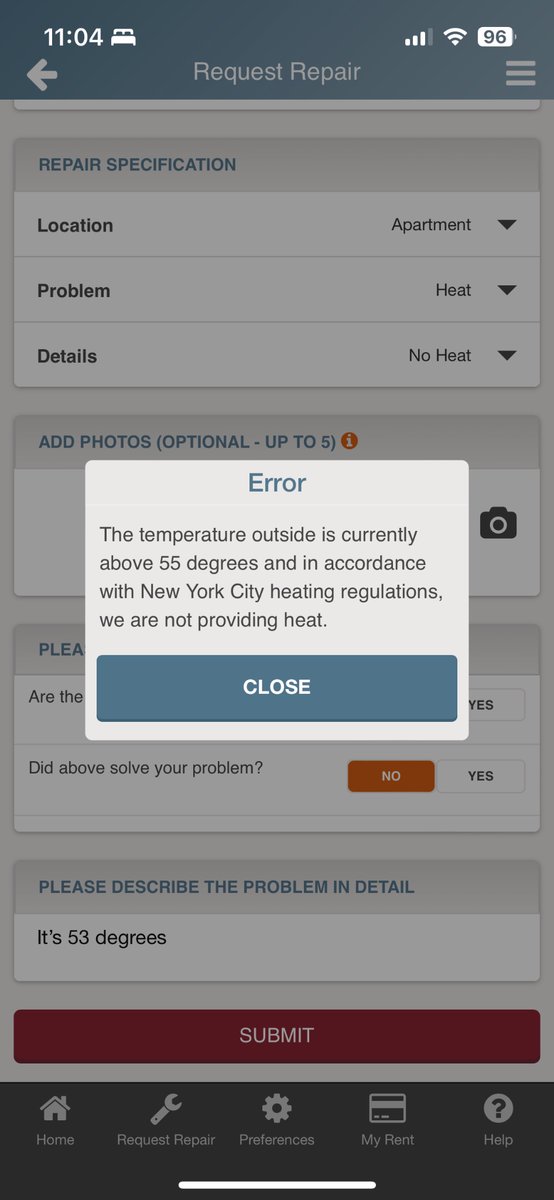 ChristinaChaise's tweet photo. I tried to put a ticket in using the @NYCHA app, yet it wouldn’t let me. https://t.co/GmobAMxu8n