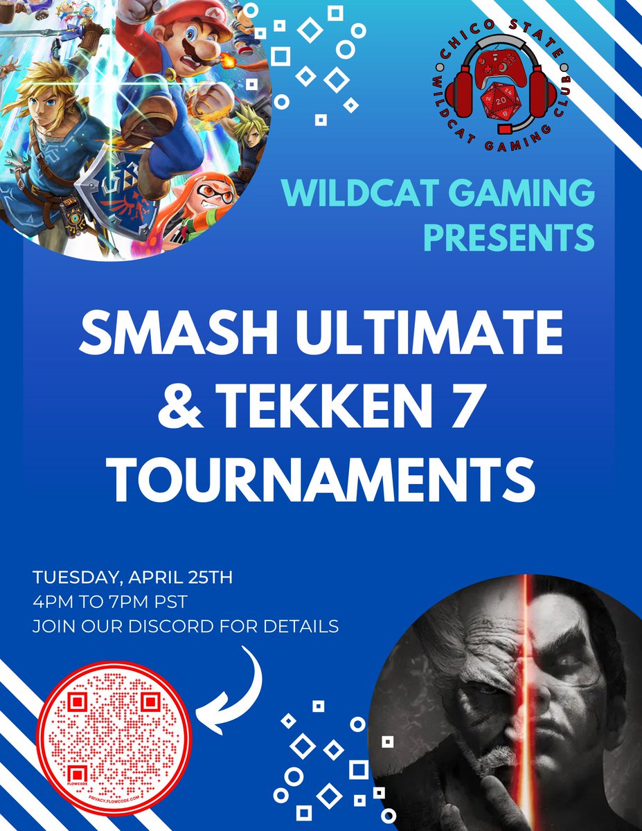 csucgaming's tweet photo. We’ve been getting many questions about any future fighting gaming tournaments, so here it is! Tomorrow evening we have smash ultimate and Tekken 7 tournaments going on in the lobby from 4-7. Be there! https://t.co/vaqm8uJh75