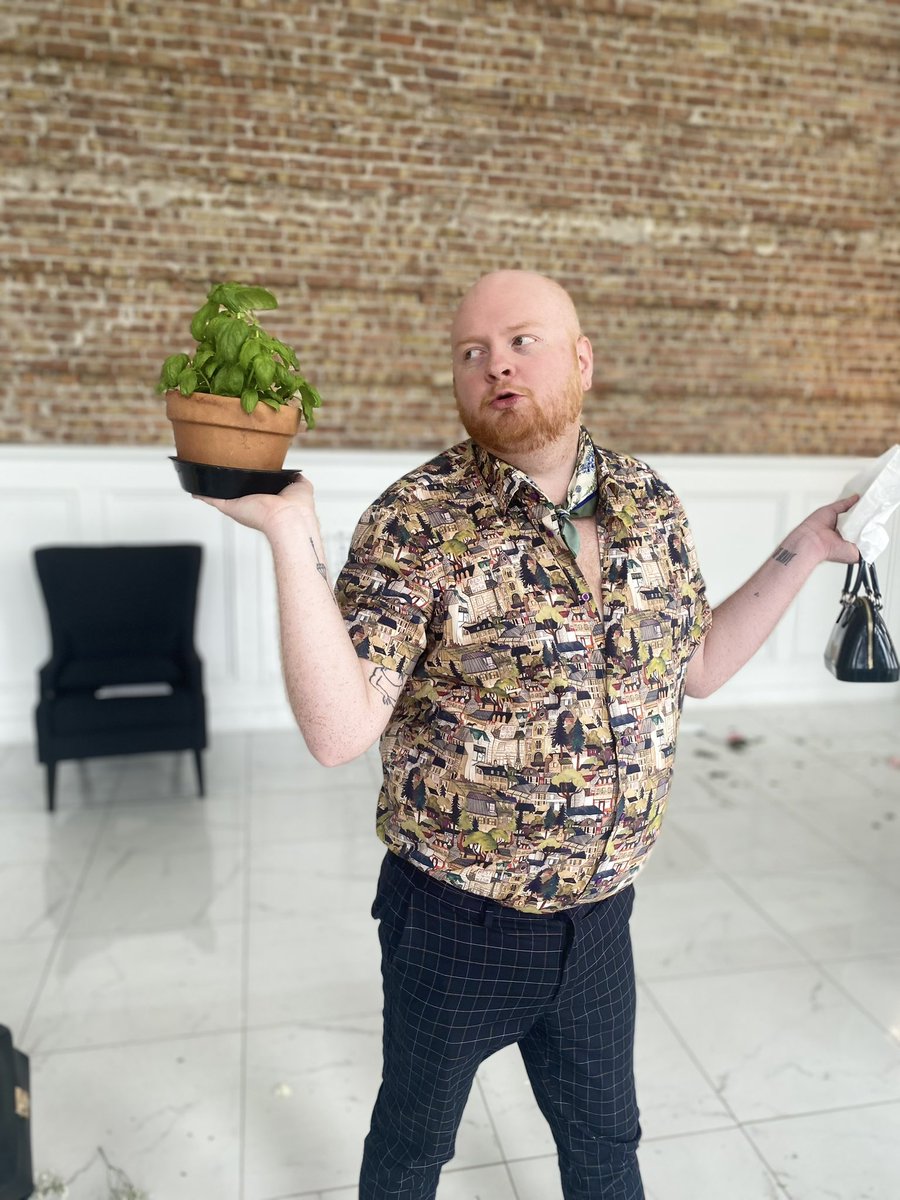 PatrickReg's tweet photo. Didn’t get enough attention being the only male presenting person at a midwest bridal shower so I started carrying a basil plant around https://t.co/pZDNXpJ1P9