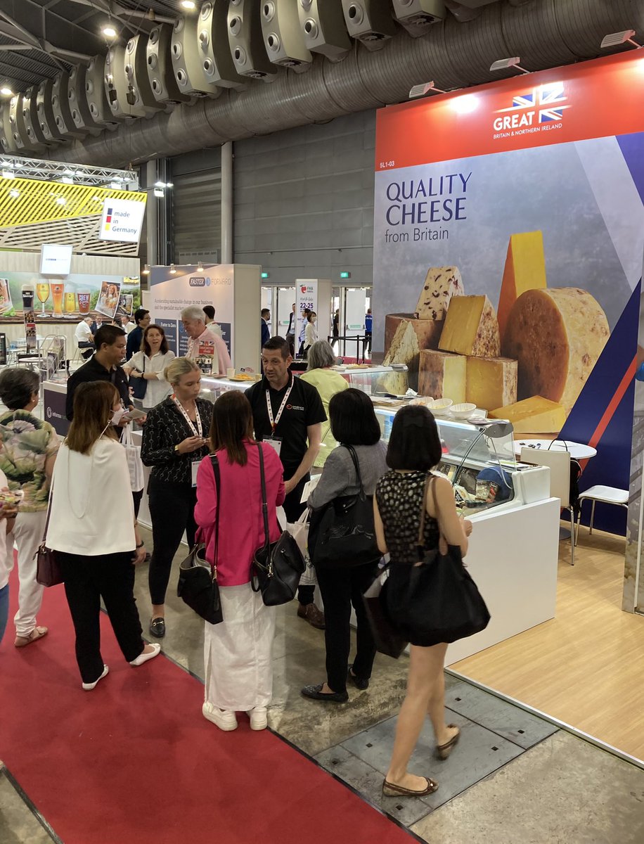First day of FHA Singapore! Our small but perfectly formed stand showcasing 3 British Cheese companies and our Virtual Reality project! Here’s to a fab 4 days! <a href="/AHDB_Dairy/">AHDB Dairy</a> <a href="/TheAHDB/">AHDB</a> 

#britishcheese #fha2023 #singapore #ahdbdairy