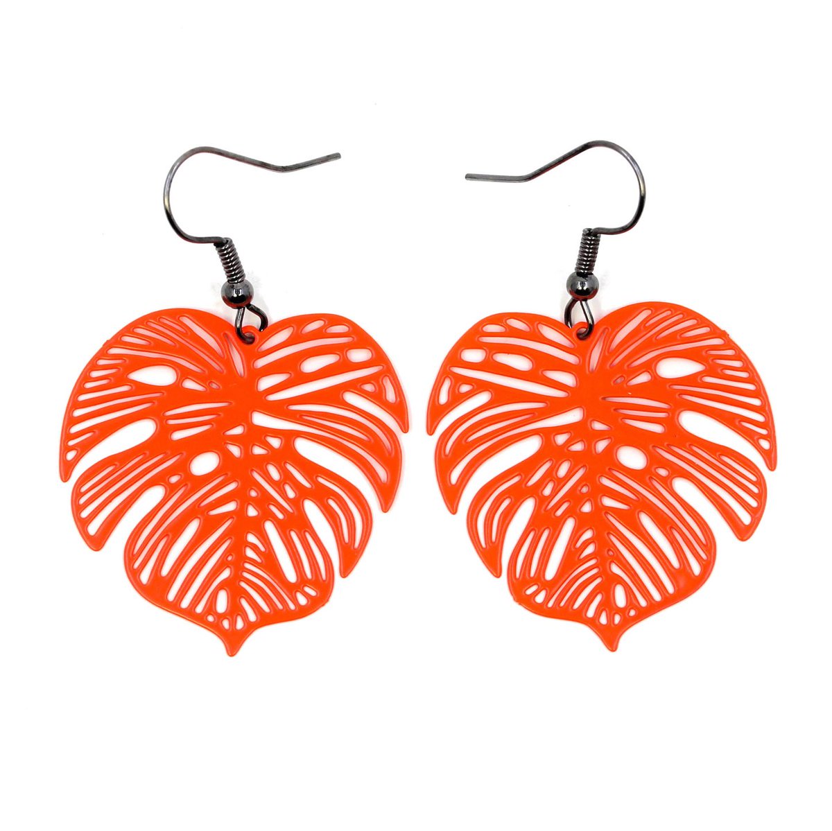 RESTOCKED Neon orange monstera leaves earrings  #etsy #beachtropical #bohohippie #statementearrings etsy.me/3oICZGK